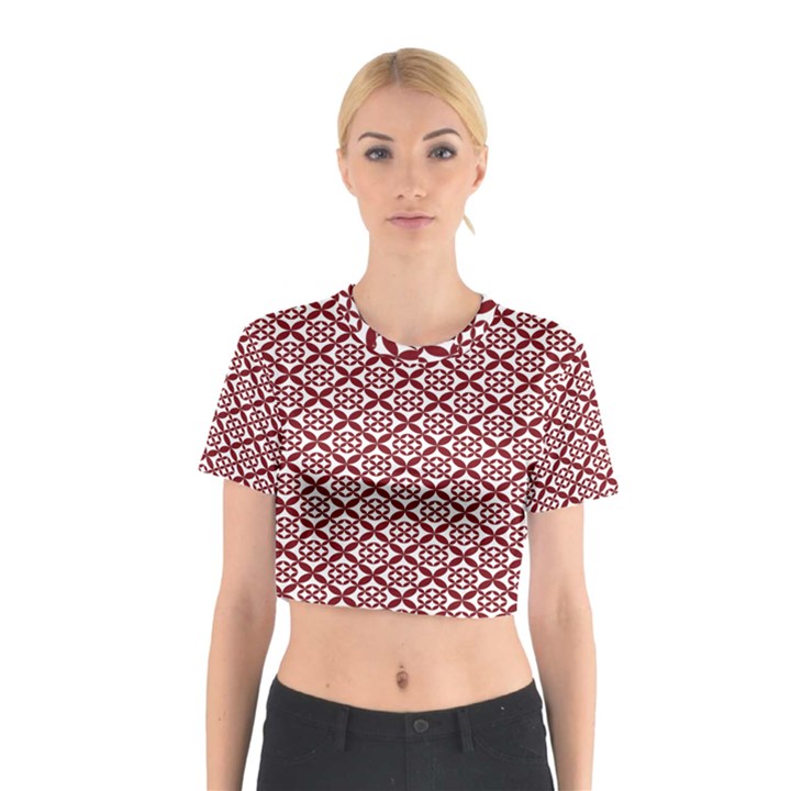 Pattern Kawung Star Line Plaid Flower Floral Red Cotton Crop Top