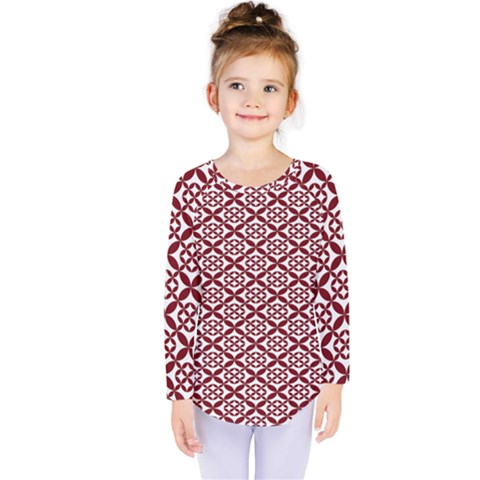 Pattern Kawung Star Line Plaid Flower Floral Red Kids  Long Sleeve Tee by Mariart