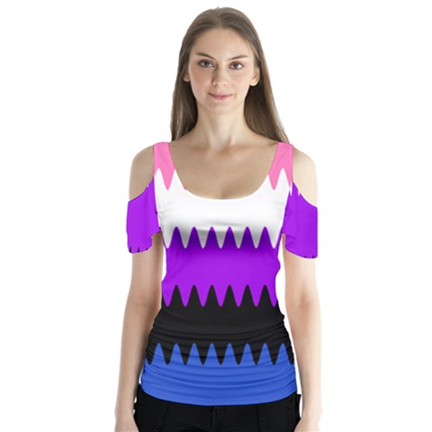 Sychnogender Techno Genderfluid Flags Wave Waves Chevron Butterfly Sleeve Cutout Tee  by Mariart