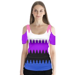 Sychnogender Techno Genderfluid Flags Wave Waves Chevron Butterfly Sleeve Cutout Tee 