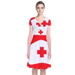 Tabla Laboral Sign Red White Short Sleeve Front Wrap Dress