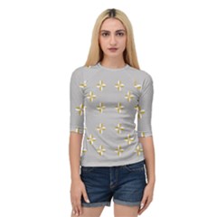 Syrface Flower Floral Gold White Space Star Quarter Sleeve Tee