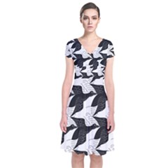 Swan Black Animals Fly Short Sleeve Front Wrap Dress by Mariart