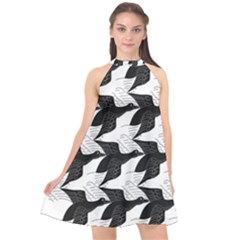 Swan Black Animals Fly Halter Neckline Chiffon Dress  by Mariart