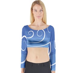 Ventigender Flags Wave Waves Chevron Leaf Blue White Long Sleeve Crop Top