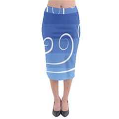 Ventigender Flags Wave Waves Chevron Leaf Blue White Midi Pencil Skirt by Mariart