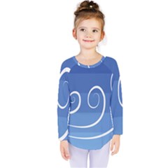 Ventigender Flags Wave Waves Chevron Leaf Blue White Kids  Long Sleeve Tee