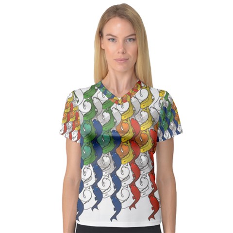 Rainbow Fish Women s V-neck Sport Mesh Tee by Mariart