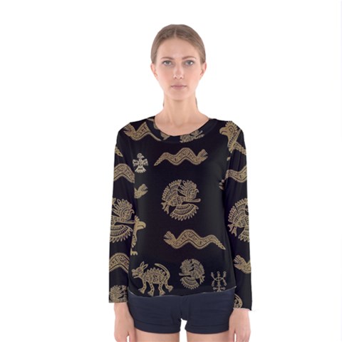 Aztecs Pattern Women s Long Sleeve Tee by Valentinaart