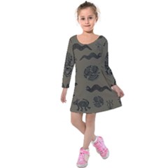 Aztecs Pattern Kids  Long Sleeve Velvet Dress by Valentinaart