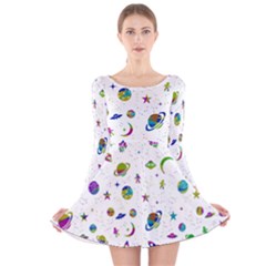 Space pattern Long Sleeve Velvet Skater Dress
