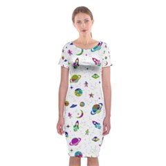 Space Pattern Classic Short Sleeve Midi Dress by ValentinaDesign