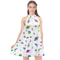 Space pattern Halter Neckline Chiffon Dress 