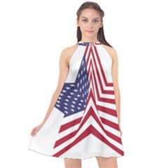 A Star With An American Flag Pattern Halter Neckline Chiffon Dress  by Nexatart