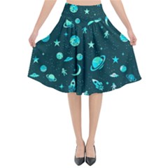 Space Pattern Flared Midi Skirt by ValentinaDesign