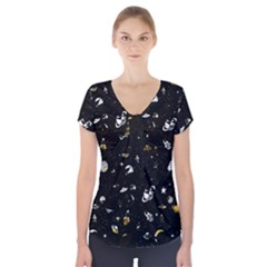 Space Pattern Short Sleeve Front Detail Top by ValentinaDesign