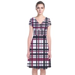 Plaid Pattern Short Sleeve Front Wrap Dress by ValentinaDesign