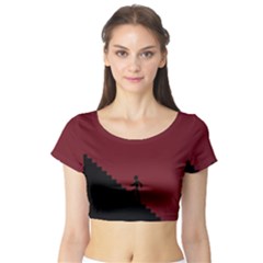 Walking Stairs Steps Person Step Short Sleeve Crop Top (Tight Fit)