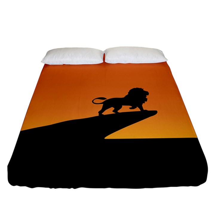 Lion Sunset Wildlife Animals King Fitted Sheet (King Size)