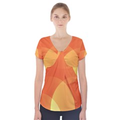 Abstract Orange Yellow Red Color Short Sleeve Front Detail Top by Nexatart