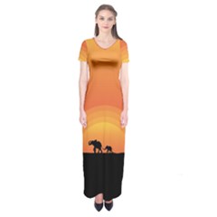 Elephant Baby Elephant Wildlife Short Sleeve Maxi Dress