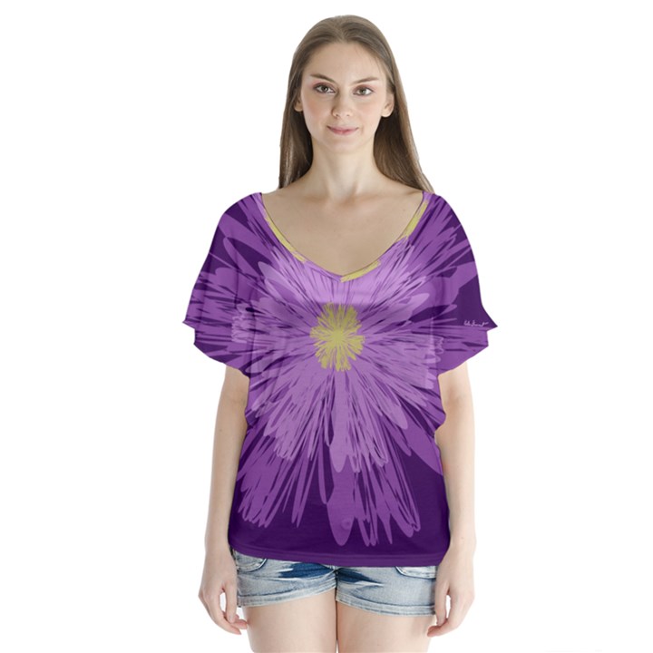 Purple Flower Floral Purple Flowers Flutter Sleeve Top