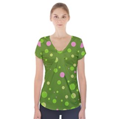 Decorative Dots Pattern Short Sleeve Front Detail Top by ValentinaDesign