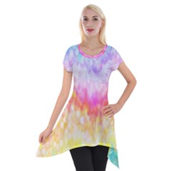 Rainbow Pontilism Background Short Sleeve Side Drop Tunic by Nexatart