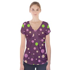 Decorative Dots Pattern Short Sleeve Front Detail Top by ValentinaDesign