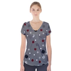 Decorative Dots Pattern Short Sleeve Front Detail Top