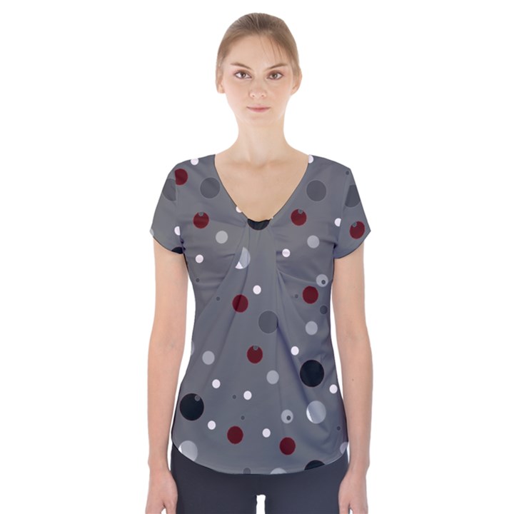 Decorative dots pattern Short Sleeve Front Detail Top