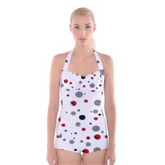 Decorative dots pattern Boyleg Halter Swimsuit 