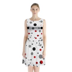 Decorative dots pattern Sleeveless Waist Tie Chiffon Dress