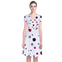 Decorative dots pattern Short Sleeve Front Wrap Dress
