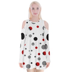 Decorative dots pattern Velvet Long Sleeve Shoulder Cutout Dress