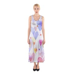 Watercolor Cute Hearts Background Sleeveless Maxi Dress by TastefulDesigns
