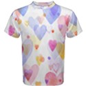 Watercolor cute hearts background Men s Cotton Tee View1