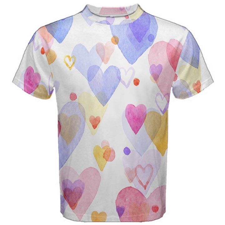 Watercolor cute hearts background Men s Cotton Tee