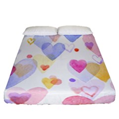 Watercolor Cute Hearts Background Fitted Sheet (queen Size) by TastefulDesigns