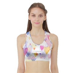 Watercolor Cute Hearts Background Sports Bra With Border