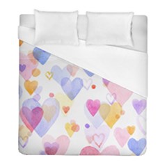 Watercolor Cute Hearts Background Duvet Cover (full/ Double Size) by TastefulDesigns