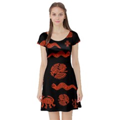 Aztecs Pattern Short Sleeve Skater Dress