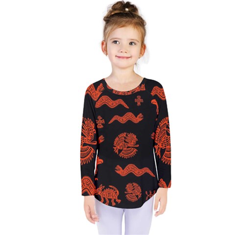 Aztecs Pattern Kids  Long Sleeve Tee by ValentinaDesign