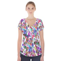 Colorful Spirals On A White Background                Short Sleeve Front Detail Top by LalyLauraFLM