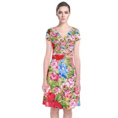 Beautiful Roses Collage Short Sleeve Front Wrap Dress