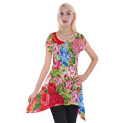 Beautiful Roses Collage Short Sleeve Side Drop Tunic