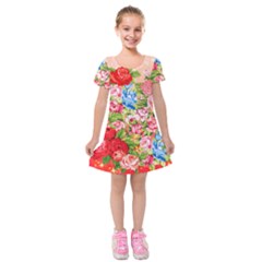 Beautiful Roses Collage Kids  Short Sleeve Velvet Dress by LovelyDesigns4U