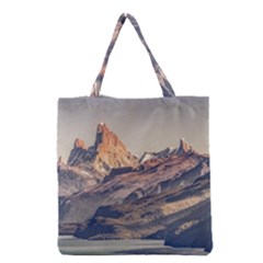 Fitz Roy And Poincenot Mountains Lake View   Patagonia Grocery Tote Bag by dflcprints