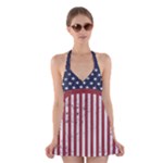 Distressed Flag Halter Swimsuit Dress