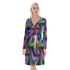 Abstract Art Color Design Lines Long Sleeve Velvet Front Wrap Dress